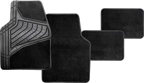 4 Piece Black Carpet & Rubber Mat Set with Velcro Positioning Tabs - PC Procovers | Universal Auto Spares