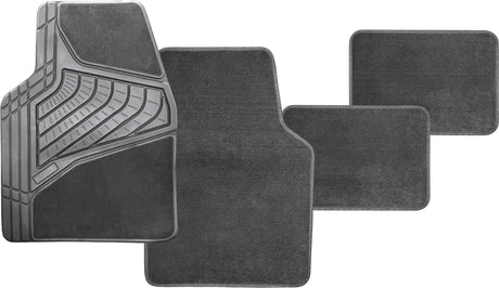 4 Piece Grey Carpet & Rubber Mat Set with Velcro Positioning Tabs - PC Procovers | Universal Auto Spares