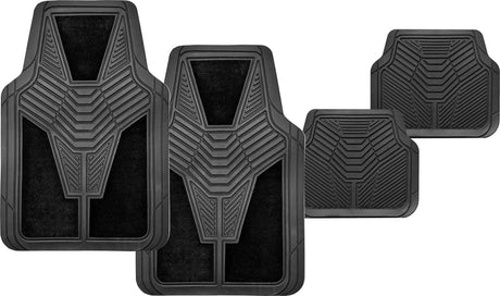 4 Pieces Black Carpet & Rubber Mat Set with Velcro Positioning Tabs - PC Procovers | Universal Auto Spares