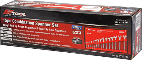 15pc 6mm to 20mm Combination Spanner Set with Roll-Up Pouch – PKTool