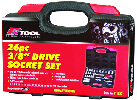 26 Pieces 3/8” Drive Cr-V Metric Socket Set - PKTool | Universal Auto Spares