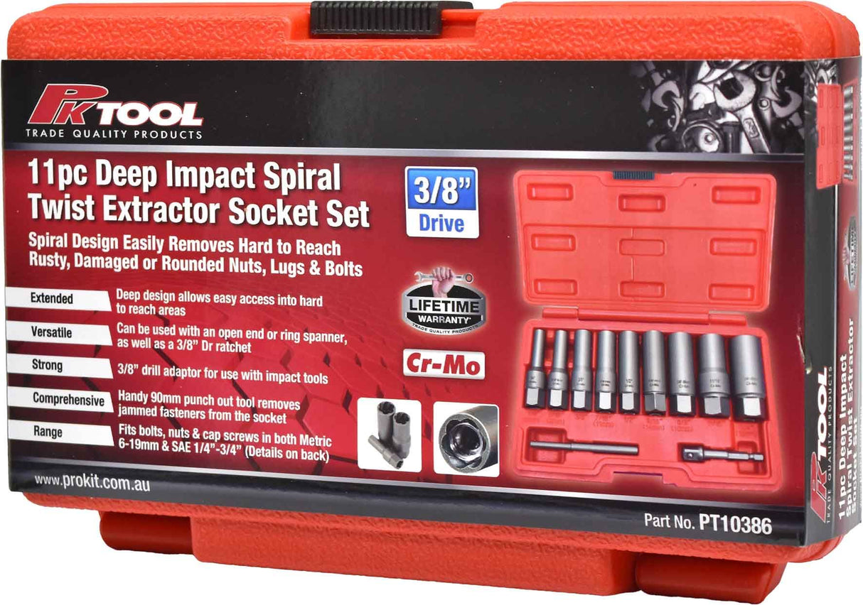 11 Piece Deep Impact Spiral Twist Extractor Socket Set - PKTool