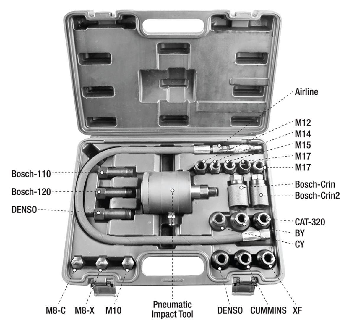 21 Piece Pneumatic Impact Diesel Injector Puller & Removal Kit - PKTool | Universal Auto Spares