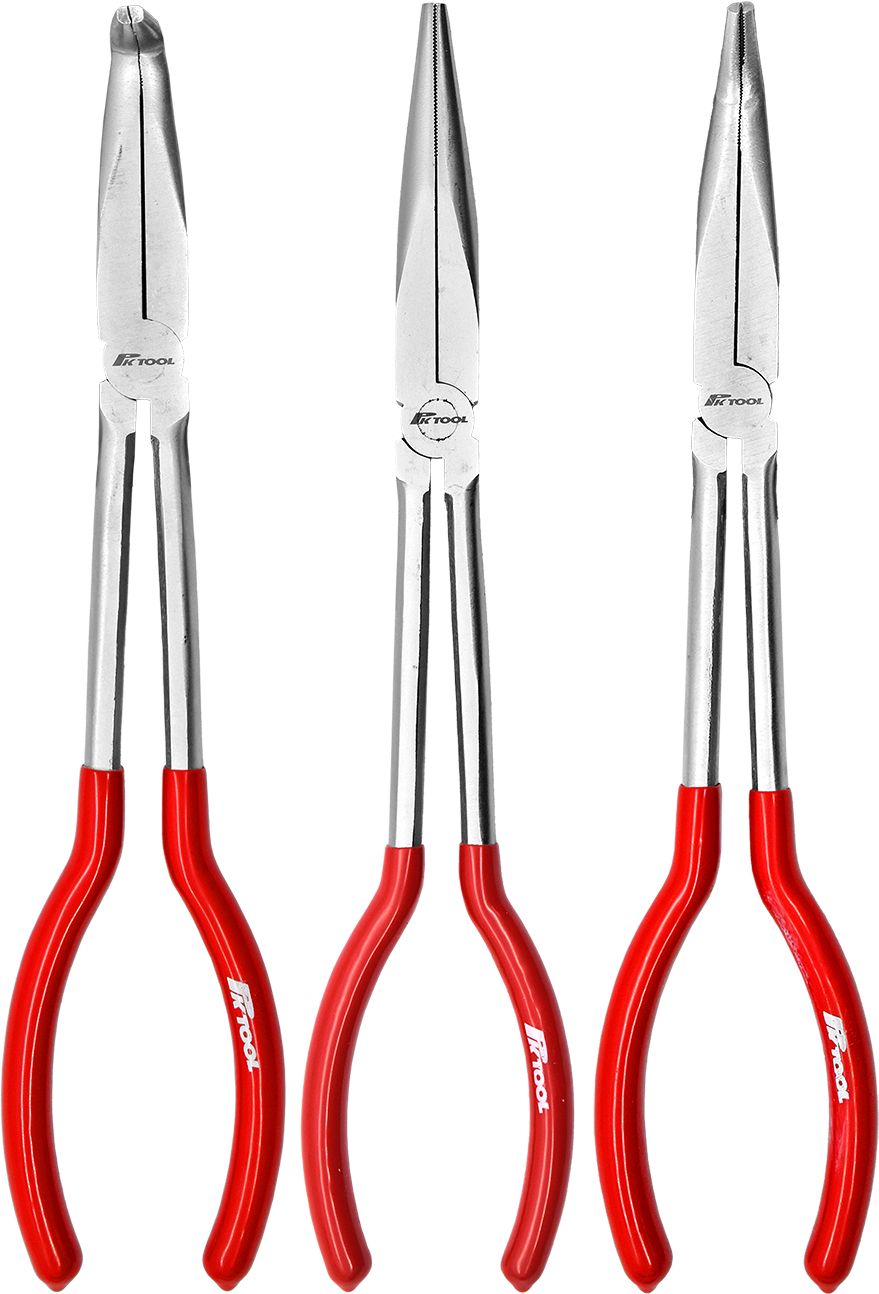 3 Piece Long Reach Mechanic Plier Set CR-V Steel Straight 45°/90° - PKTool | Universal Auto Spares