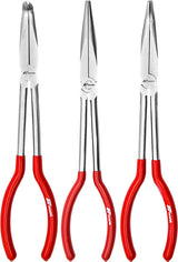 3 Piece Long Reach Mechanic Plier Set CR-V Steel Straight 45°/90° - PKTool | Universal Auto Spares
