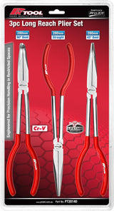 3 Piece Long Reach Mechanic Plier Set CR-V Steel Straight 45°/90° - PKTool | Universal Auto Spares