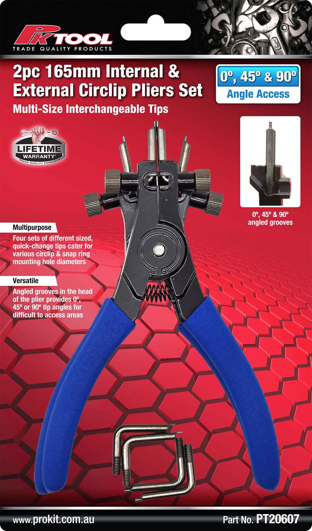 2 Piece 165mm Internal & External Circlip Pliers Set - PKTool