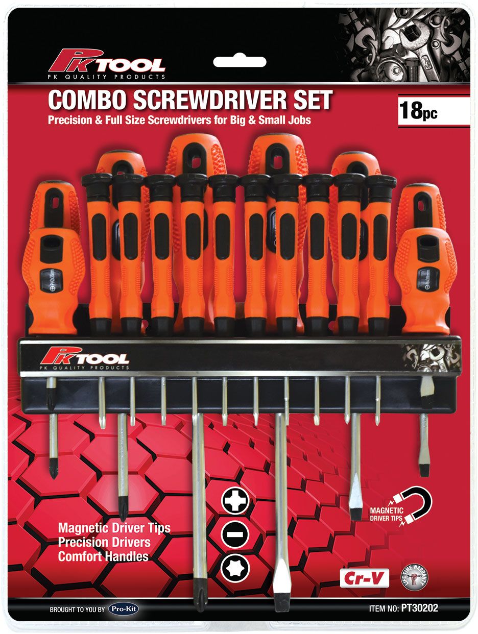 18 Pieces Phillips, Blade & Star Screwdriver Set - PKTool | Universal Auto Spares