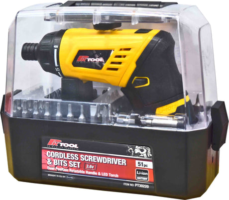 51 Pieces 3.6V Cordless Rechargeable Screwdriver & Bits Set - PKTool | Universal Auto Spares