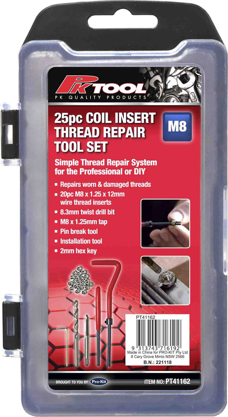 Thread Repair Kit 15 Pieces Coil Insert With Drill, Tap & Coils M12 x 1.5 x 18mm - PKTool | Universal Auto Spares