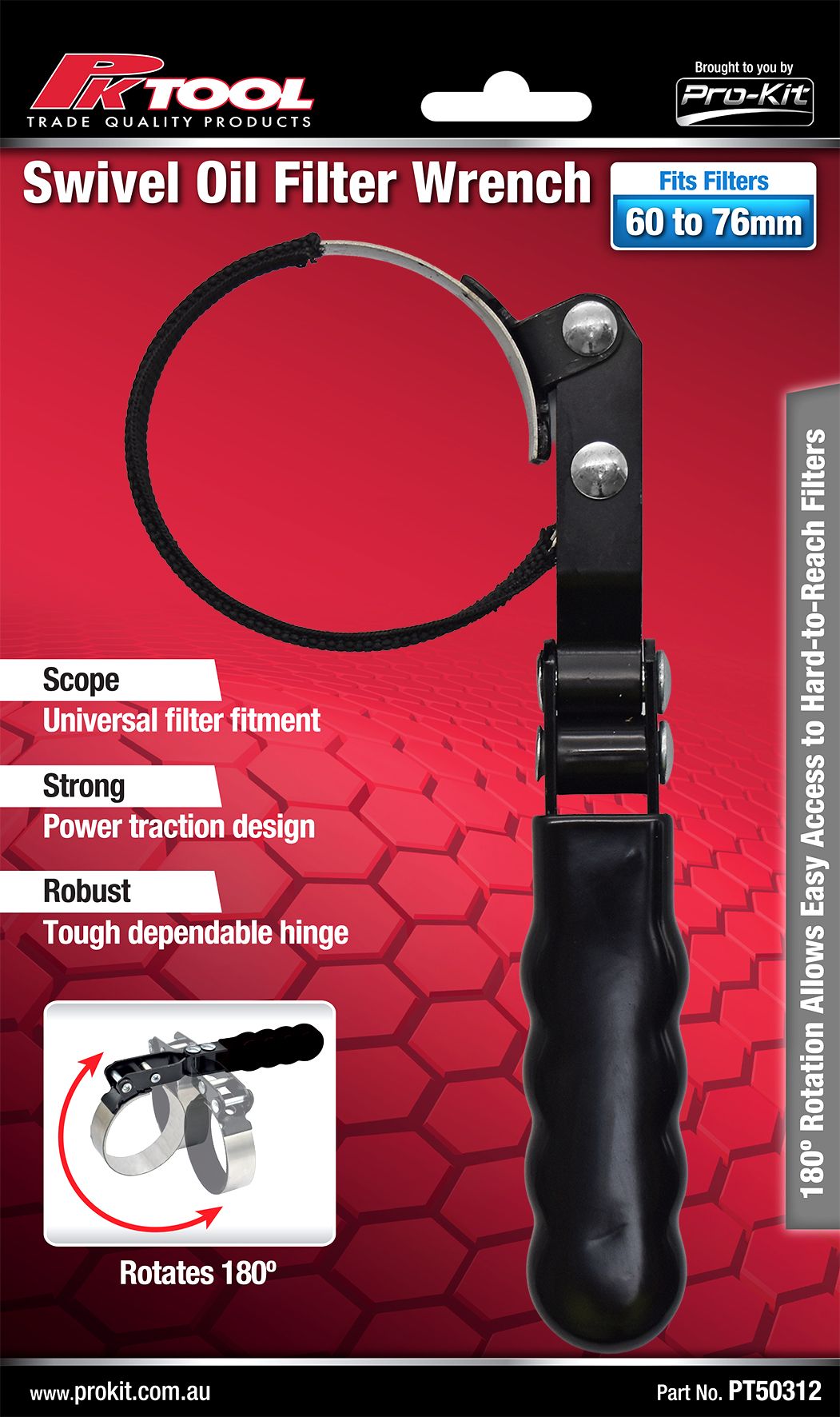 60 to 76mm Swivel Oil Filter Wrench Rotates 180º - PKTool