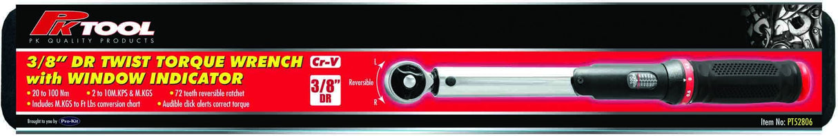 3/8" DR CR-V Twist Torque Wrench With Window Strip Indicator - PKTool | Universal Auto Spares