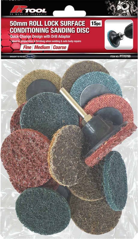 15 Piece 50mm Roll Lock Compatible Surface Conditioning Sanding Disc - PKTool | Universal Auto Spares