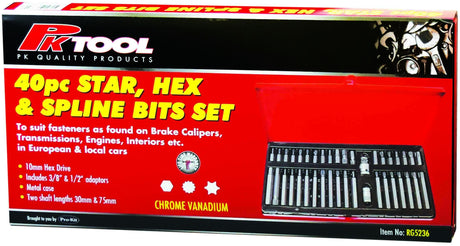 40 Pieces 10mm Hex Star, Hex & Spline Set - PKTool | Universal Auto Spares