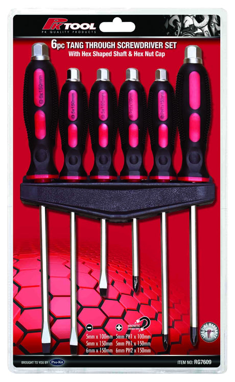 6 Pieces Heavy Duty Tang Through Screwdriver Set With Hex Head - PKTool | Universal Auto Spares