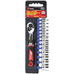14 Pieces 1/4” Drive 150mm Metric CR-V Socket & Ratchet Set - PKTool