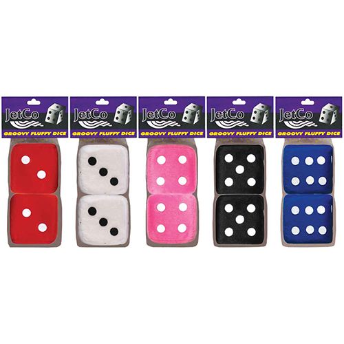 Groovy Fluffy Dice Red, White, Pink, Black & Blue - JetCo