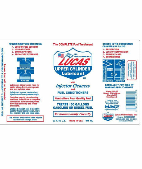 Upper Cylinder Lubricant Injector Cleaners & Fuel Conditioners 3.79L - Lucas Oil | Universal Auto Spares