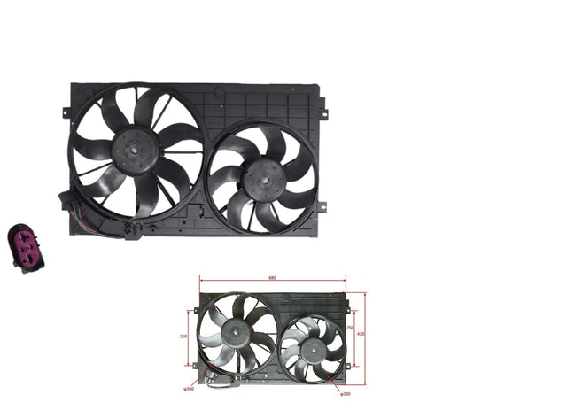 Radiator Fan (250mm Mount Bracket) Skoda Octavia 1Z 2009 - 2013 SKOT - FNR - 04F - Sterling Parts - Cooling Fans & Parts - Sterling Parts