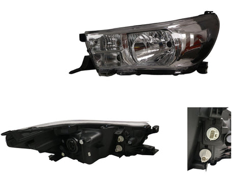 Headlight (LHS, Halogen, with Motor Adjuster) Toyota Hilux Workmate/SR 2015 - 2020 TYHX-HEL-59L - Sterling Parts