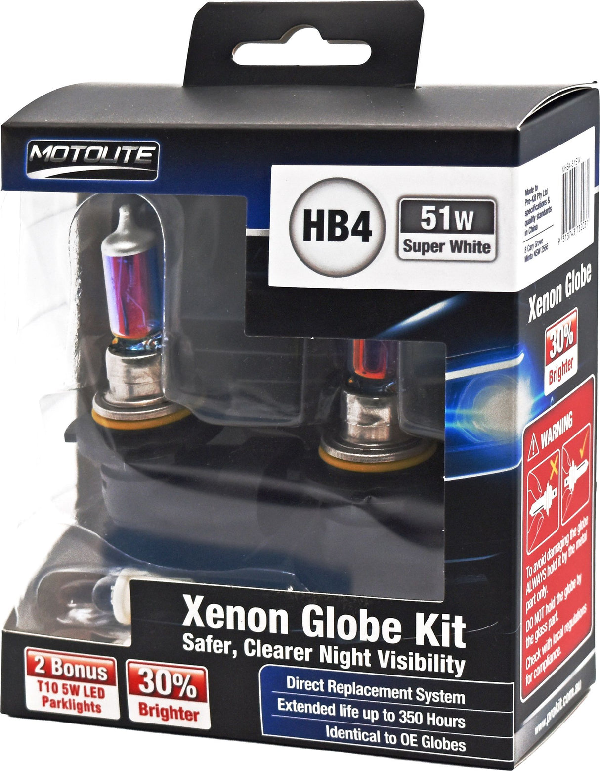 2pc HB4 51W Super White XENON Gas Filled Halogen Globe with BONUS 2pc T10 LED Globes – Motolite | Universal Auto Spares