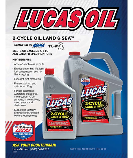 Semi-Synthetic TC-W3 2-Cycle Land & Sea Oil 1 Quart - Lucas Oil | Universal Auto Spares