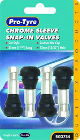 Tyre Valves 4pc Chrome Sleeve Snap-in Valves - Pro Tyre | Universal Auto Spares