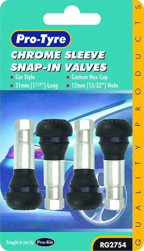 Tyre Valves 4pc Chrome Sleeve Snap-in Valves - Pro Tyre | Universal Auto Spares