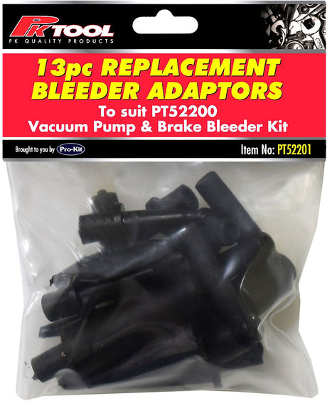 Vacuum Pump & Brake Bleeder Adaptors 13 Piece - PKTool | Universal Auto Spares