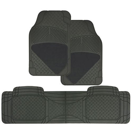 Mat Set 3 Piece Carpet And Rubber Grey Odourless Rubber - PC Procovers | Universal Auto Spares
