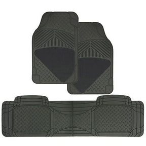 Mat Set 3 Piece Carpet And Rubber Grey Odourless Rubber - PC Procovers