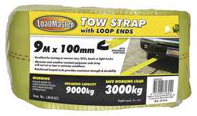 Tow Strap With Reinforced Loop Ends 9m X 100mm - LoadMaster