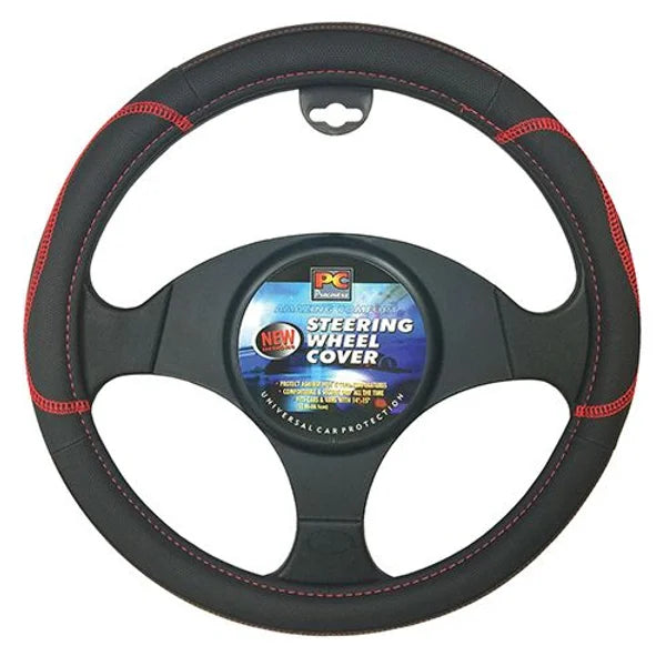 Steering Wheel Cover Black/Red 38CM Breathable With Stitched Highlights - PC Procovers