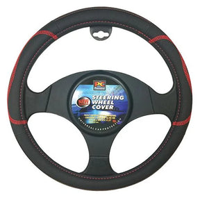 Steering Wheel Cover Black/Red 38CM Breathable With Stitched Highlights - PC Procovers