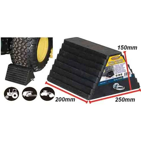 Heavy Duty Solid Rubber Pyramid Wheel Chock With Chain Eye - LoadMaster | Universal Auto Spares