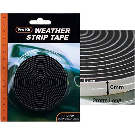 Tape Weatherstrip Foam Black 6, 12, 20mm - Pro-Kit | Universal Auto Spares