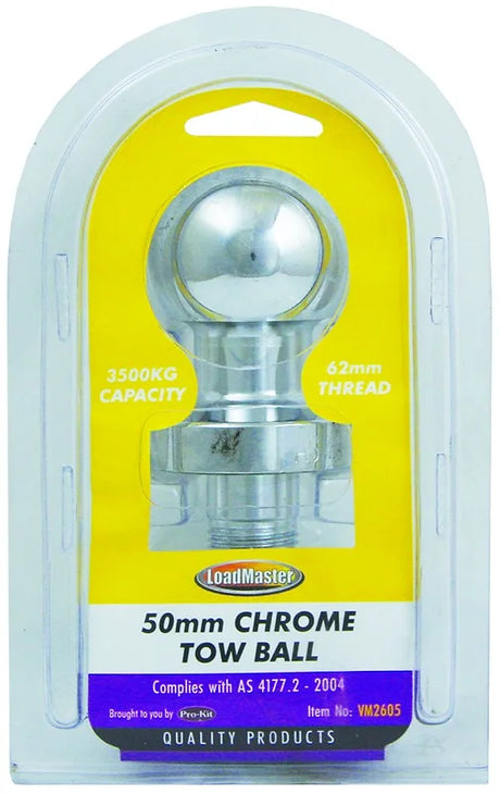Chrome Tow Ball 50mm With 62mm Thread - LoadMaster | Universal Auto Spares