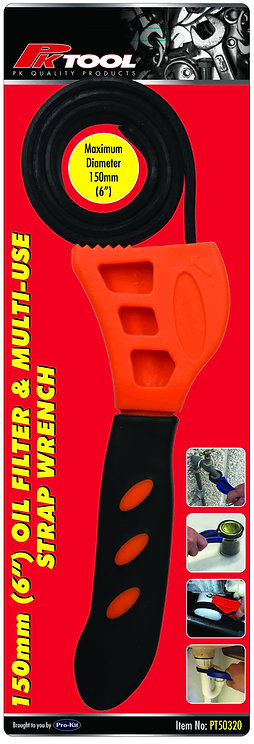 ERGO Grip Oil Filter & Multi-Use Wrench - 1 Piece 150mm (6") Strap Style - PKTool | Universal Auto Spares