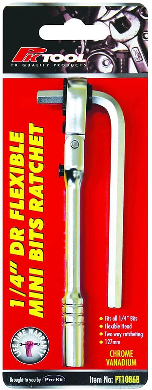 1/4” DR 127mm CR-V Mini Go-Through Bits Ratchet With Flexible Head - PKTool | Universal Auto Spares