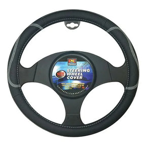Steering Wheel Cover Black/Grey 38CM BREATHABLE WITH STITCHED HIGHLIGHTS - PC Procovers