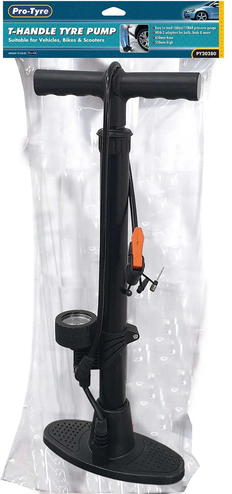 T-Handle Tyre Pump Suitable for Vehicles, Bikes & Scooters - Pro Tyre | Universal Auto Spares