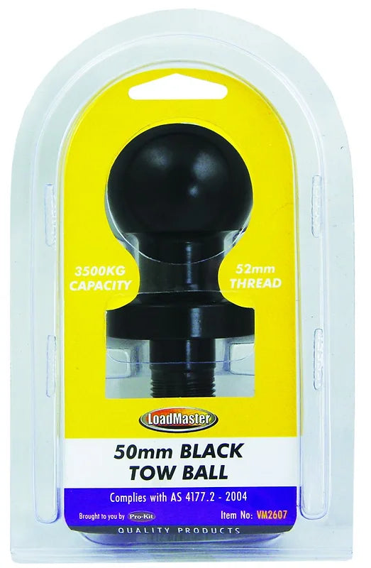 Tow Ball Black 50mm With 52mm Thread - LoadMaster | Universal Auto Spares