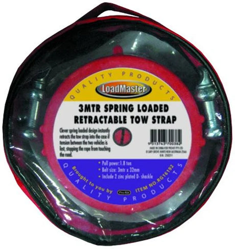 Retractable Tow Rope 3Mtr 1.8 Ton, Handy Carry Bag - LoadMaster | Universal Auto Spares