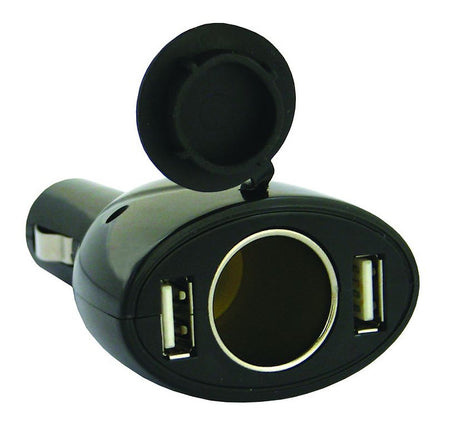 Cigarette Lighter Accessory Socket With 1 Lighter Socket & 2 USBs - Charge | Universal Auto Spares