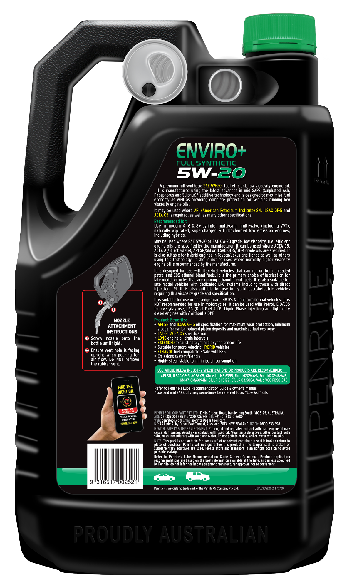 ENVIRO+ 5W-20 (FULL SYN.) - Penrite | Universal Auto Spares