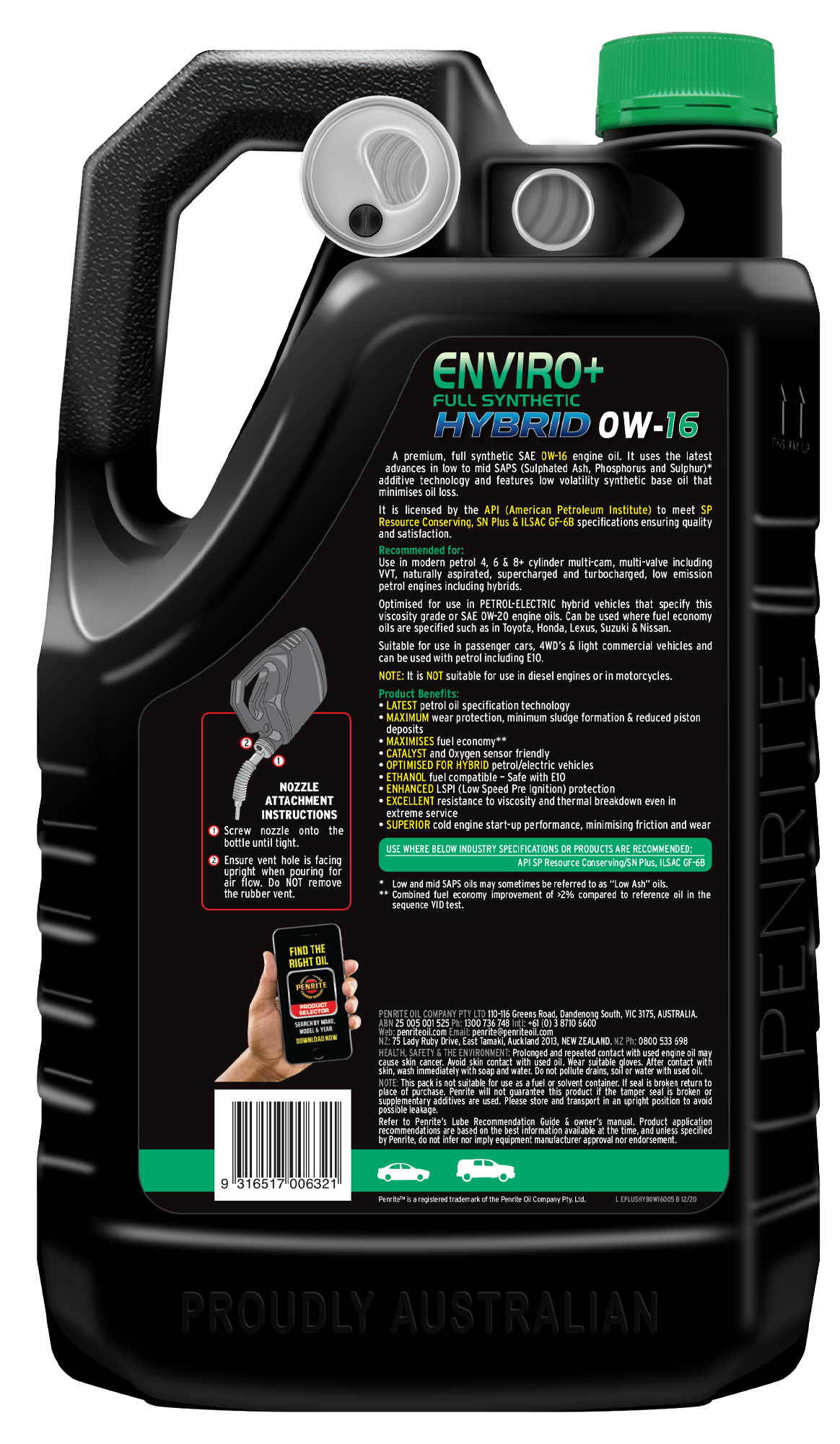 ENVIRO+ HYBRID 0W-16 (FULL SYN) 5L - Penrite | Universal Auto Spares