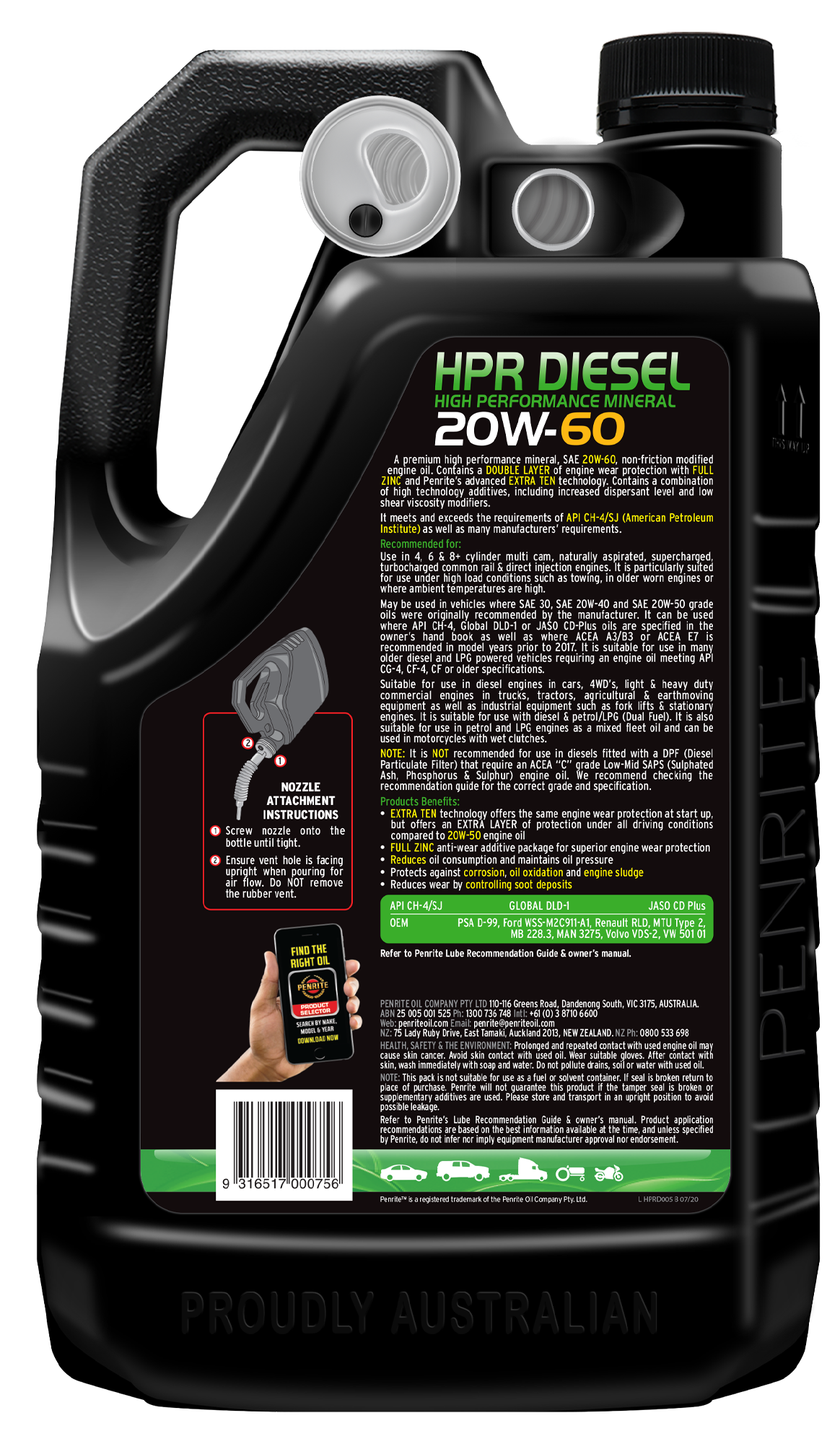 HPR DIESEL 20W-60 (Mineral) - Penrite | Universal Auto Spares