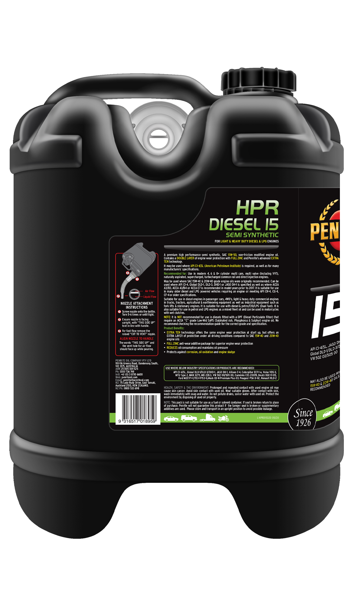 HPR DIESEL 15 15W-50 (SEMI SYN) - Penrite | Universal Auto Spares