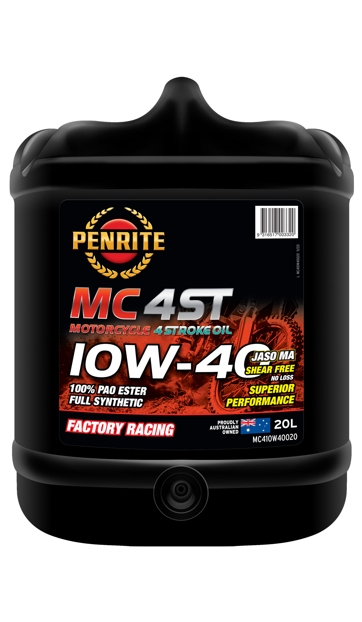 MC-4ST 10W-40 (100% PAO & ESTER) - Penrite 4 X 4 Litre (Carton Only) 20L