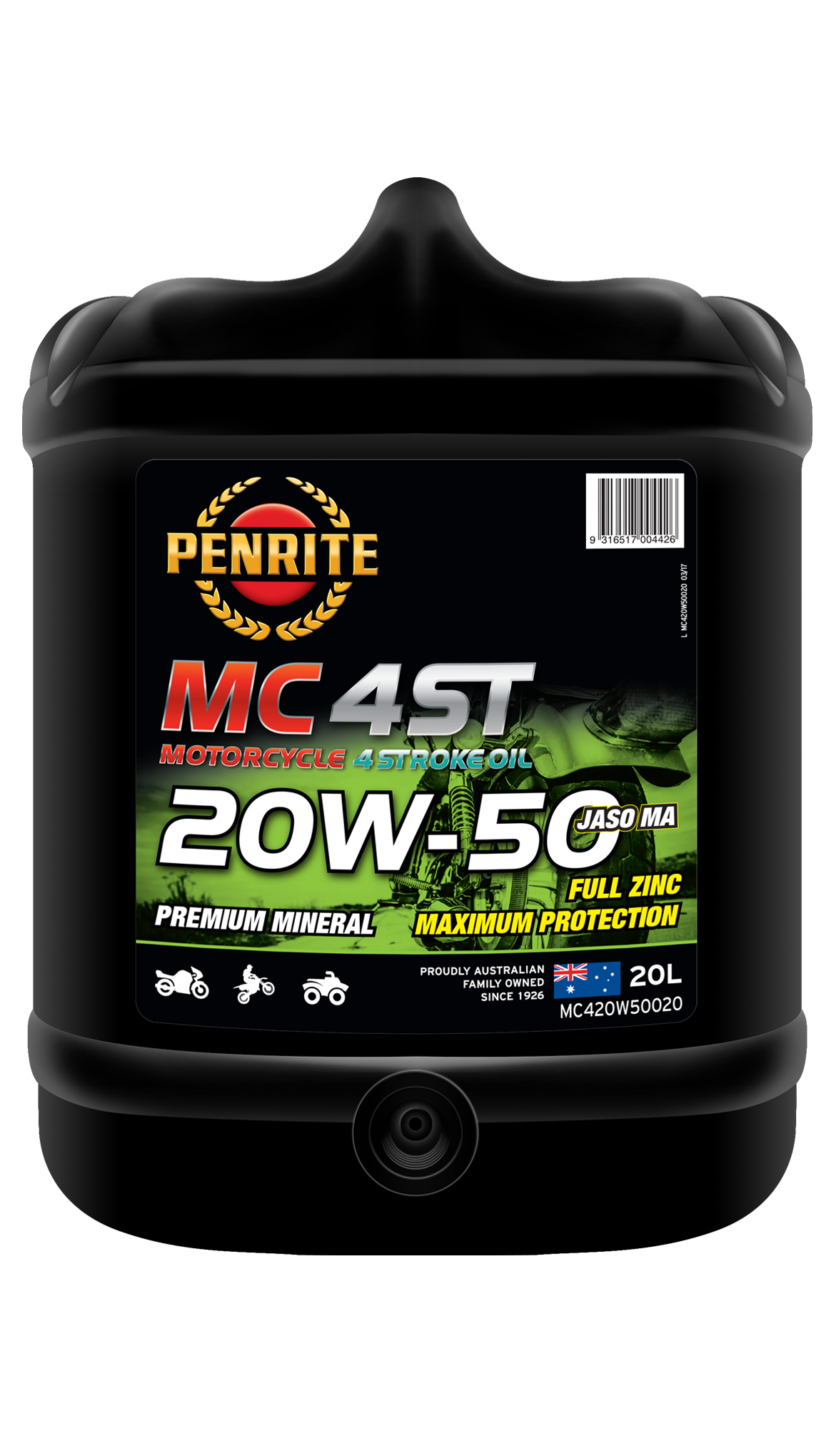 MC-4ST Mineral 20W-50 - Penrite 4 X 4 Litre (Carton Only) 20L